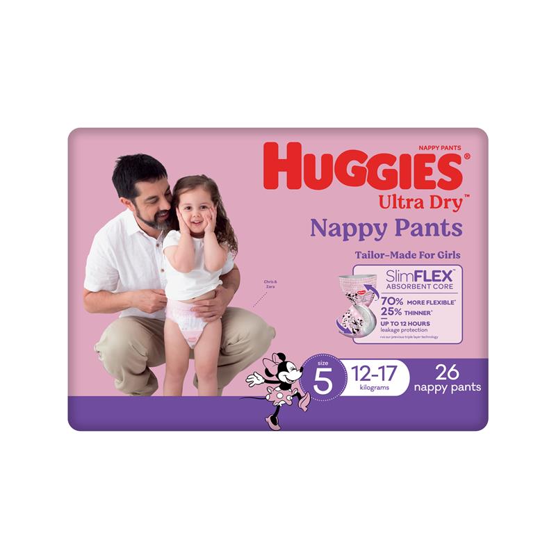 Buy Huggies Ultra Dry Nappy Pants Size 5 12-17kg Girl 26 Pack Online at  Chemist Warehouse®