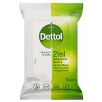 Dettol Hands and Surface Wipes 15pk 2 in 1 Antibacterial 