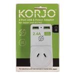 Korjo 2 Port USB and Power Adaptor Japan and AU/NZ