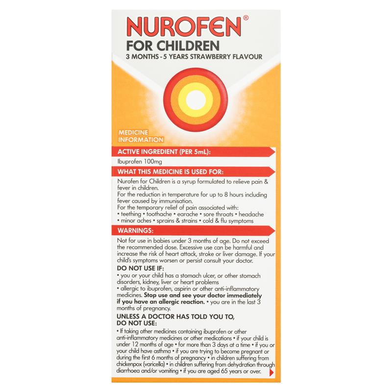 Buy Nurofen For Children 3 months 5 years Pain and Fever Relief 100mg