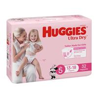 Huggies Ultra Dry Nappies Size 5 Girl 13-18kg Bulk 32 Pack