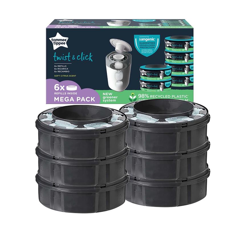 Tommee Tippee Twist & Click Advanced Nappy Disposal NEW Green System with 4  Pack Refill Cassettes