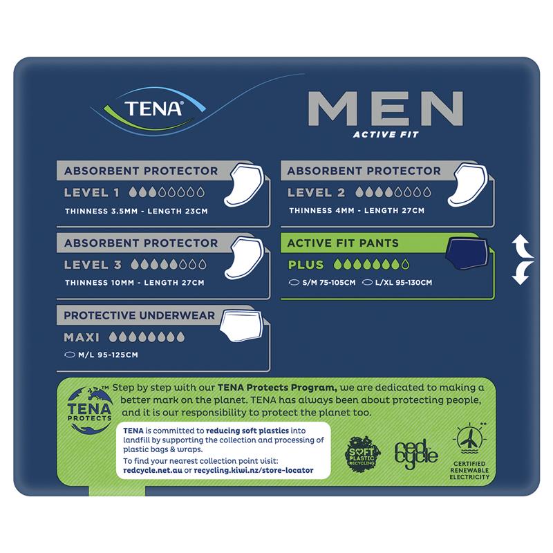 TENA Men Active Fit Incontinence Pants Plus Large 8 per pack - European  Version NOT North American Variety - Imported from United Kingdom by  Sentogo - SOLD AS A 2 PACK 
