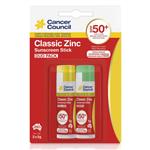 Cancer Council SPF 50+ Classic Zinc Sunscreen Stick Yellow & Green Duo Pack 2 x 5g