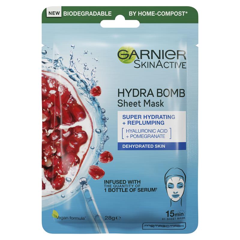 Buy Garnier Bomb Hyaluronic + Pomegranate Sheet Mask Online at Chemist
