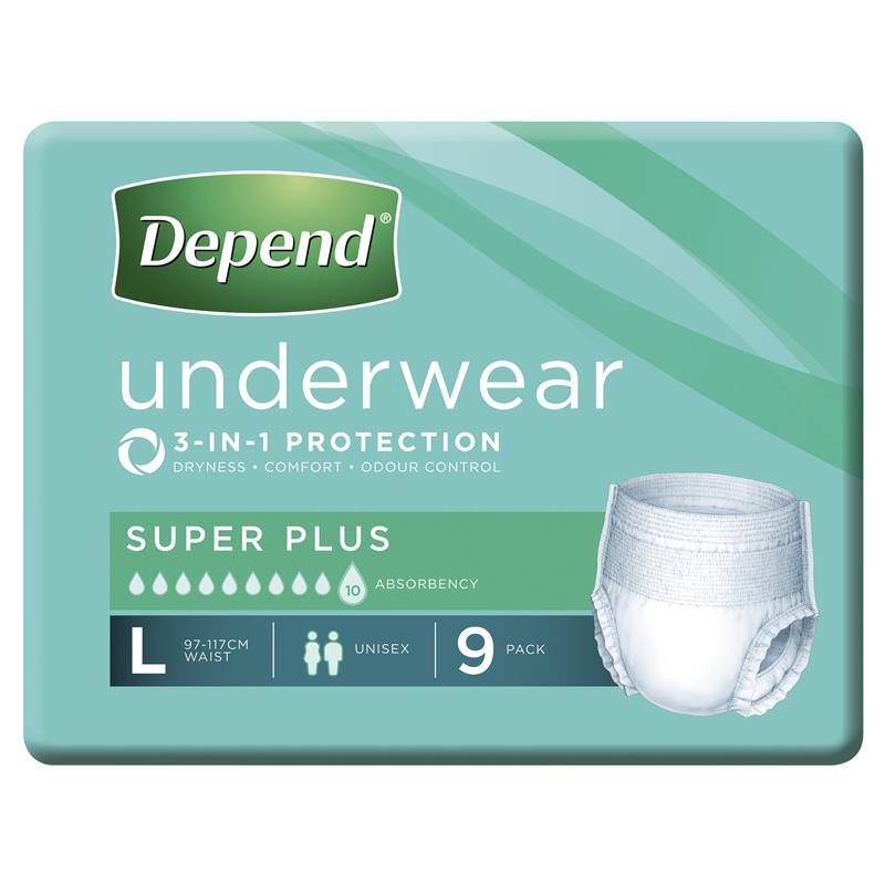 Buy Depend Unisex Underwear Super Plus Large 9 Pack Online at Chemist  Warehouse®