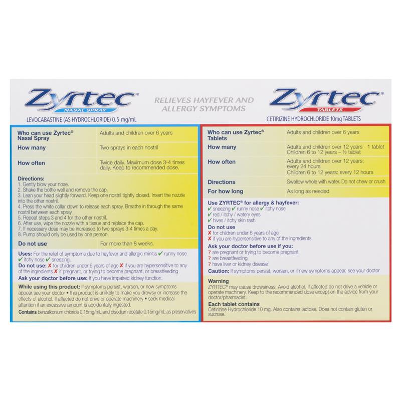 Buy Zyrtec Hayfever Antihistamine Tablets & Nasal Spray Kit Online at