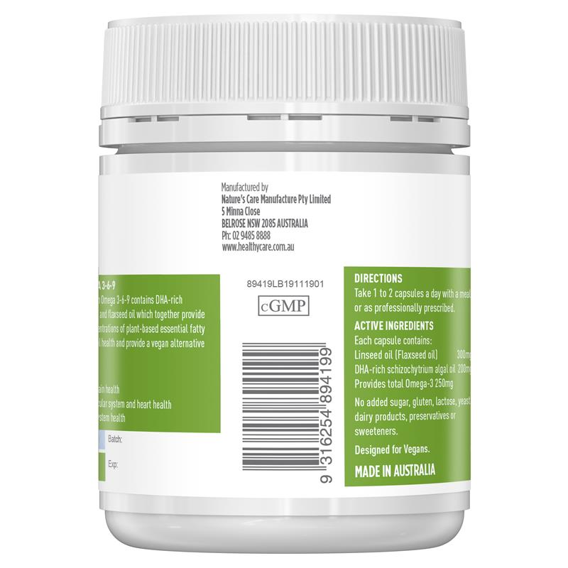 Buy Healthy Care Pure Vegan Omega 3-6-9 60 Capsules Online at Chemist  Warehouse®