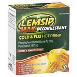 Lemsip Max Cold & Flu Hot Drink with Decongestant Honey and Ginger 10 Sachets