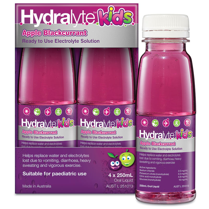 Buy Hydralyte Electrolyte Kids Apple Blackcurrant 4x250ml Solution