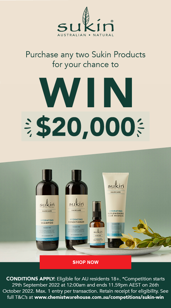 Sukin / Chemistwarehouse Win 20,000 cash