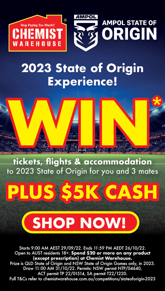 ChemistWarehouse - Win a trip to 2023 State of Origin for you & three mates