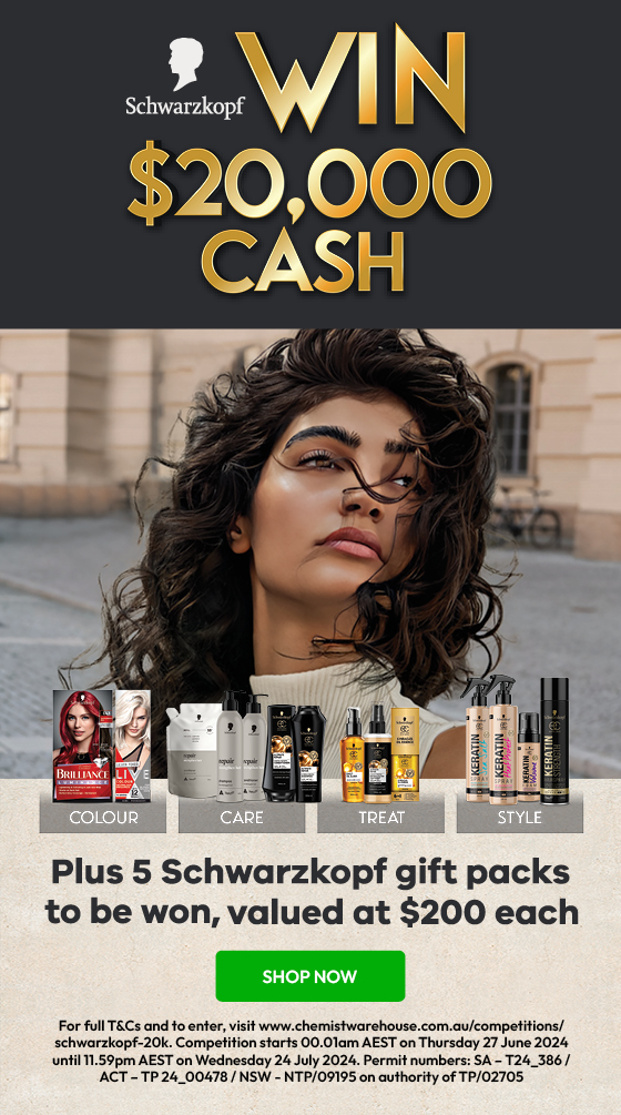 Schwarzkopf/Chemist Warehouse Win 20k cash or 1/5 hair care pks